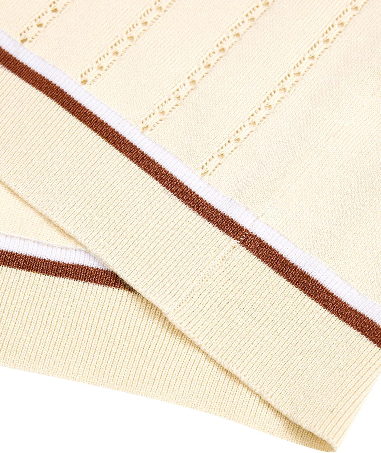 imageAlimens amp Gentle Mens Short Sleeve Button Down Shirts Knit Casual Shirts for Men Vintage Cuban Shirt Striped KnittedKhaki