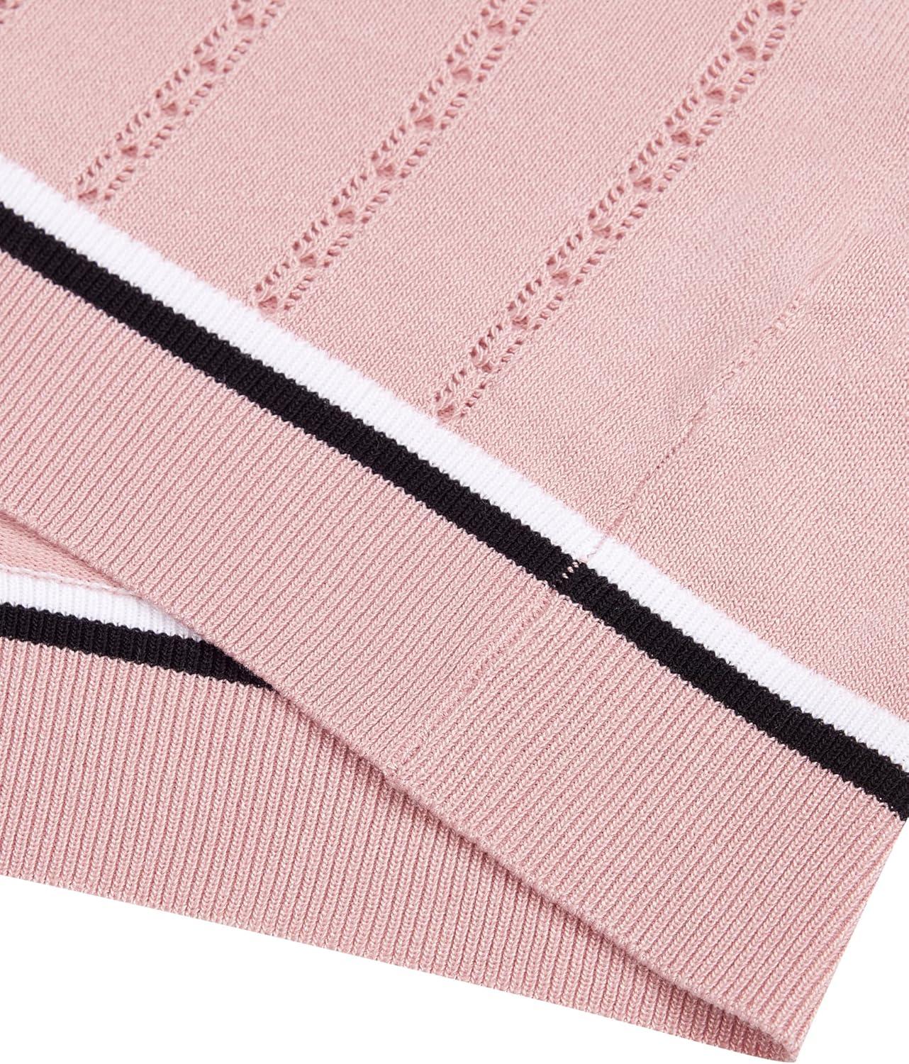 imageAlimens amp Gentle Mens Short Sleeve Button Down Shirts Knit Casual Shirts for Men Vintage Cuban Shirt Striped KnittedPink
