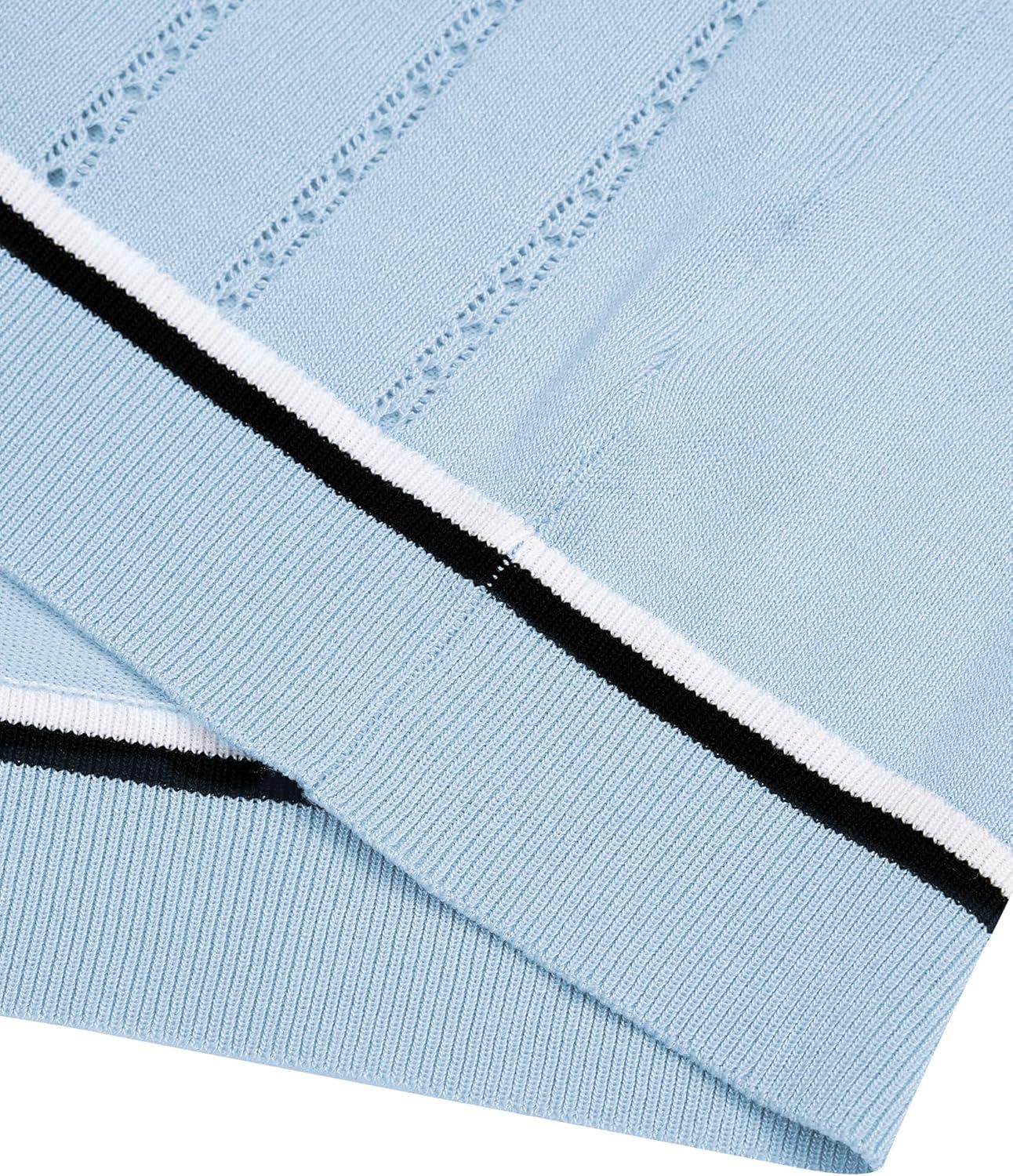 imageAlimens amp Gentle Mens Short Sleeve Button Down Shirts Knit Casual Shirts for Men Vintage Cuban Shirt Striped KnittedSky Blue