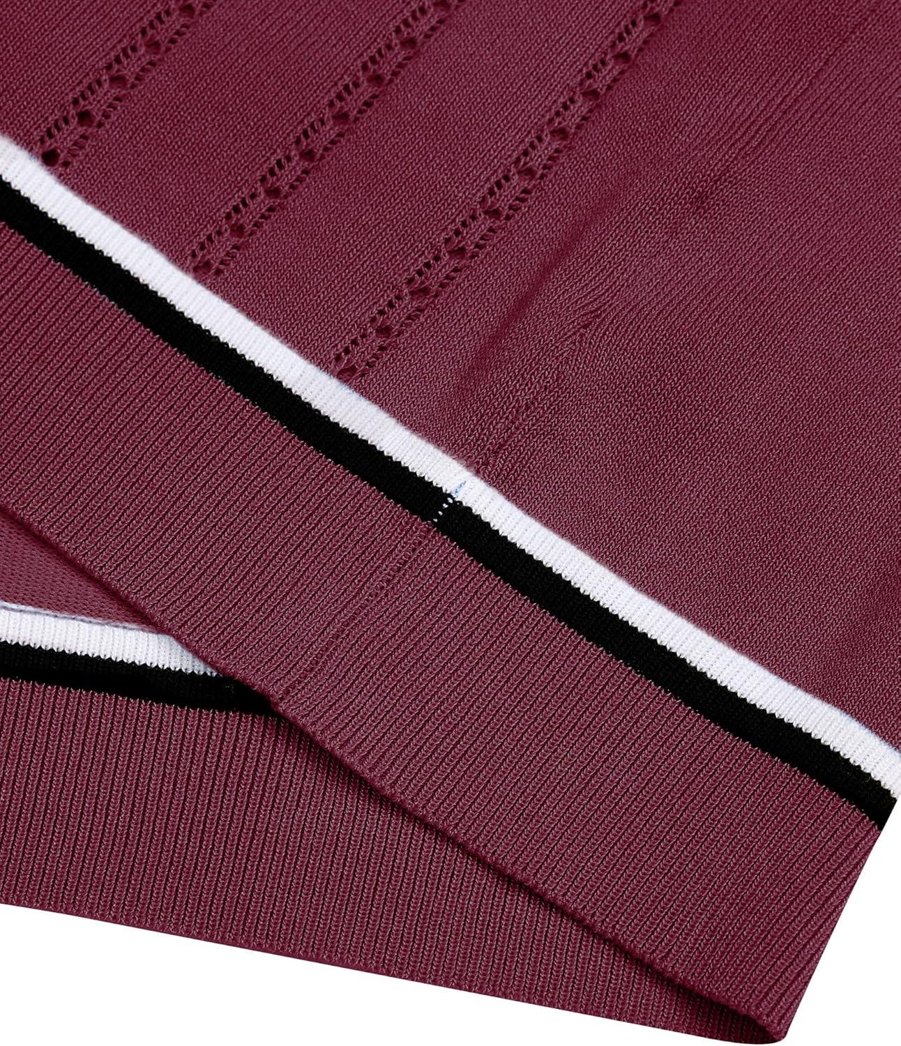 imageAlimens amp Gentle Mens Short Sleeve Button Down Shirts Knit Casual Shirts for Men Vintage Cuban Shirt Striped KnittedWine Red