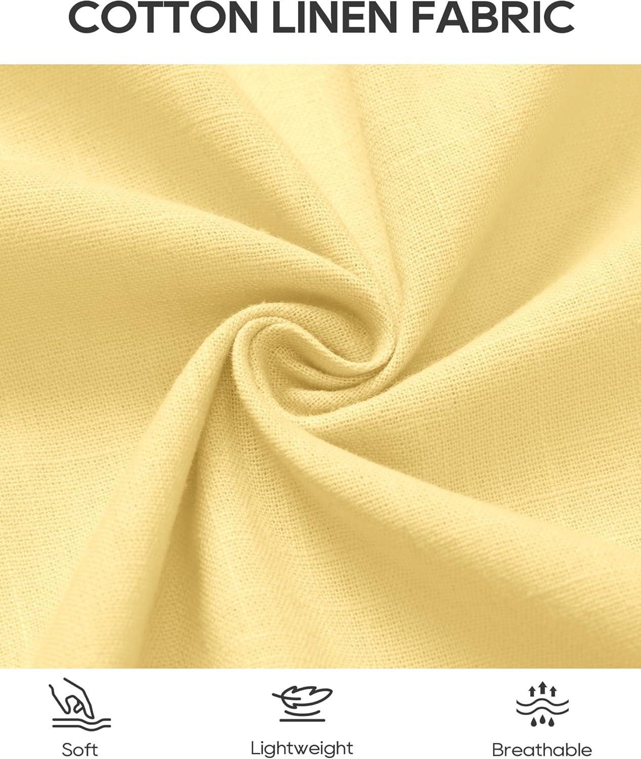 imageAlimens amp Gentle Mens Short Sleeve Cotton Linen Texture Shirt Casual Untucked Button Down Lightweight Shirts Summer BeachLight Yellow