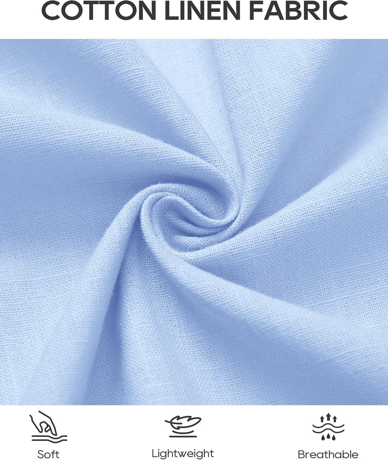 imageAlimens amp Gentle Mens Short Sleeve Cotton Linen Texture Shirt Casual Untucked Button Down Lightweight Shirts Summer BeachSky Blue