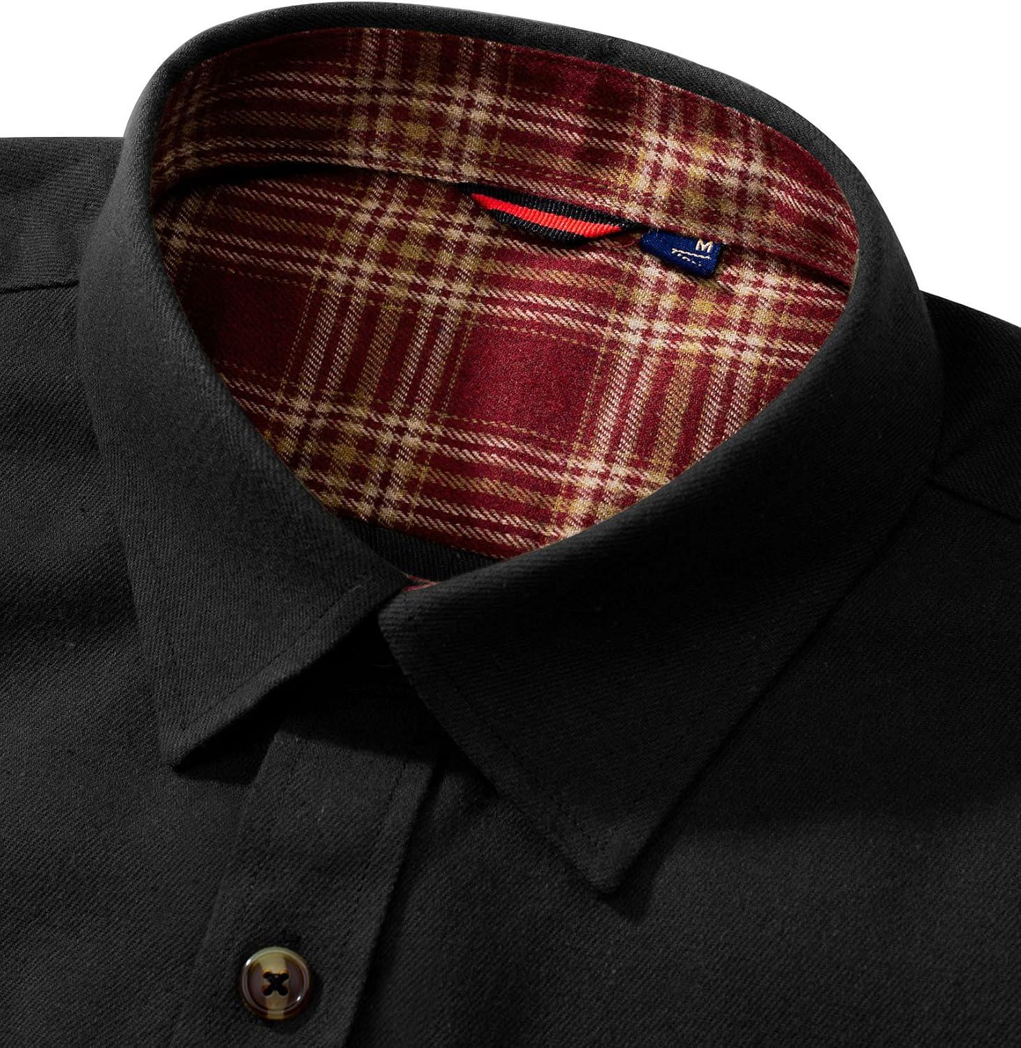 imageAlimens amp Gentle Mens Solid Flannel Shirt Work Long Sleeve Casual Button Down Shirts Outdoor Cotton Warm ShacketBlack