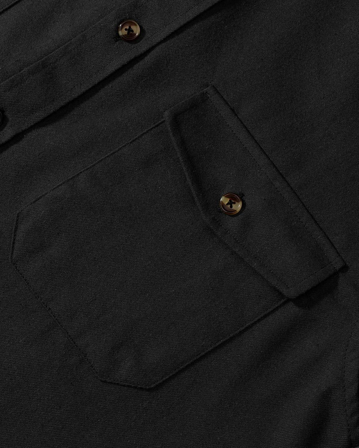 imageAlimens amp Gentle Mens Solid Flannel Shirt Work Long Sleeve Casual Button Down Shirts Outdoor Cotton Warm ShacketBlack