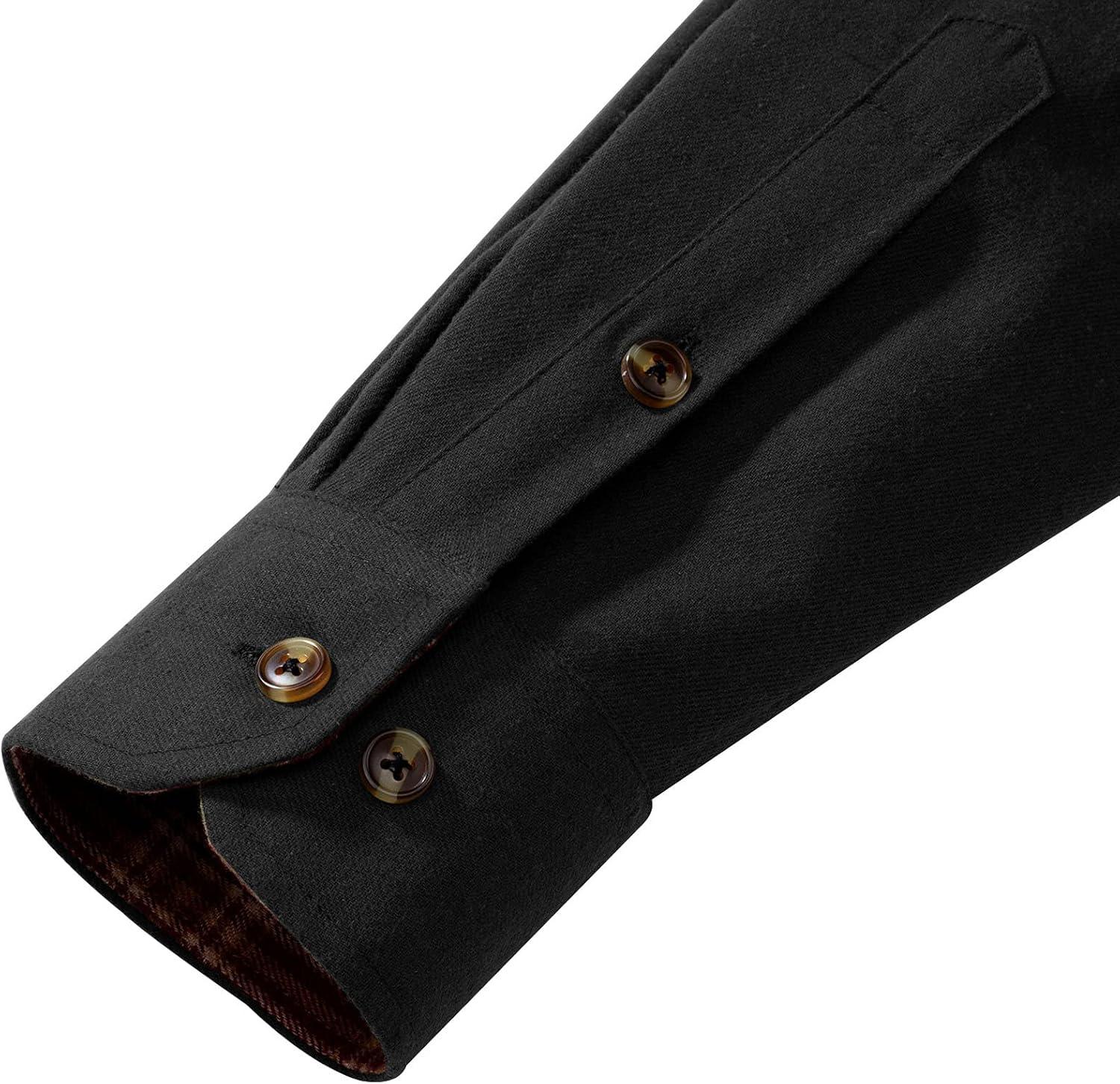 imageAlimens amp Gentle Mens Solid Flannel Shirt Work Long Sleeve Casual Button Down Shirts Outdoor Cotton Warm ShacketBlack