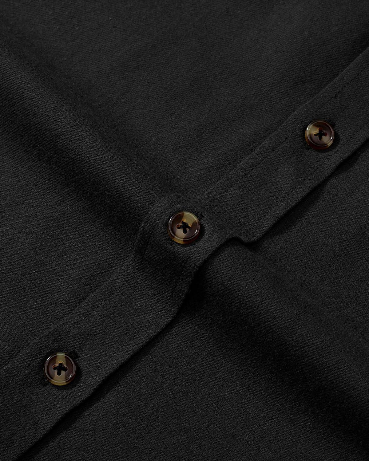 imageAlimens amp Gentle Mens Solid Flannel Shirt Work Long Sleeve Casual Button Down Shirts Outdoor Cotton Warm ShacketBlack