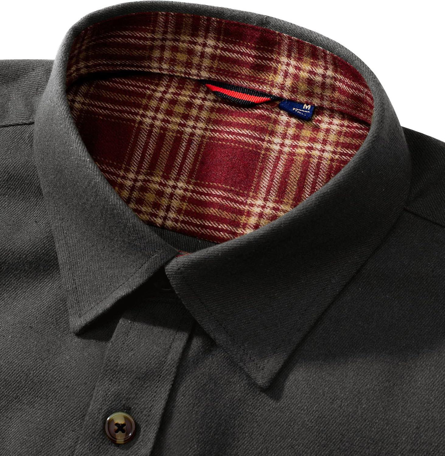 imageAlimens amp Gentle Mens Solid Flannel Shirt Work Long Sleeve Casual Button Down Shirts Outdoor Cotton Warm ShacketDark Grey