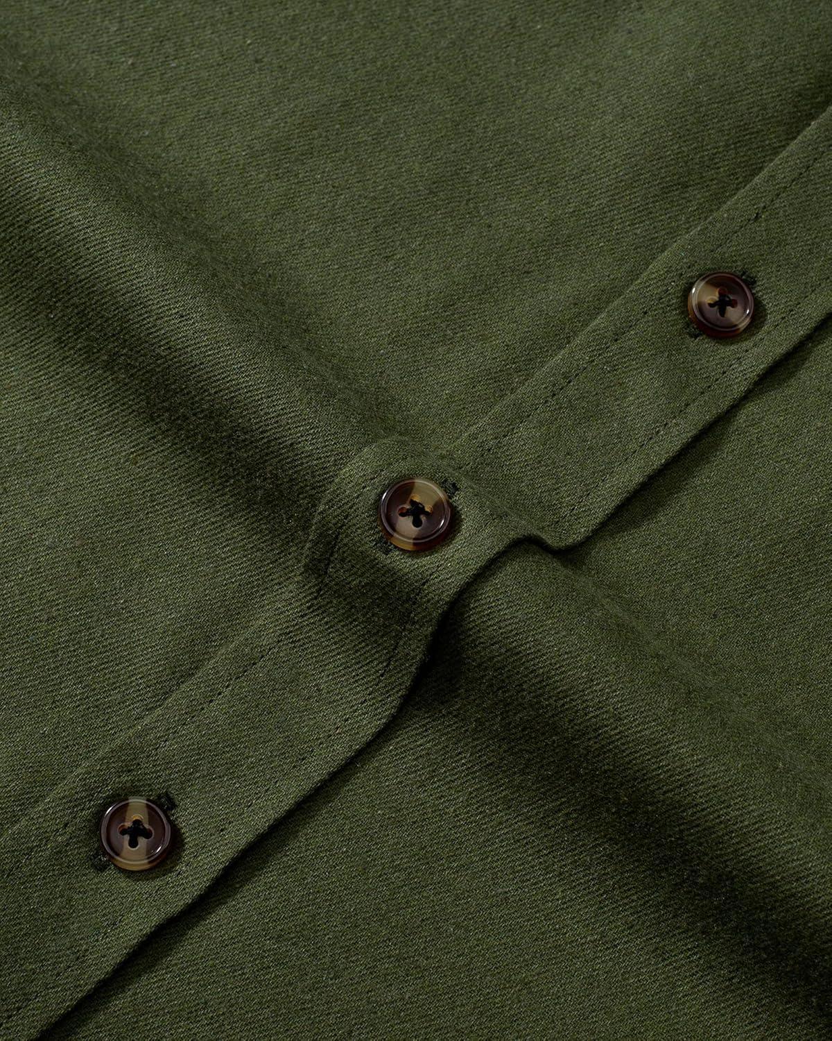 imageAlimens amp Gentle Mens Solid Flannel Shirt Work Long Sleeve Casual Button Down Shirts Outdoor Cotton Warm ShacketGreen Army