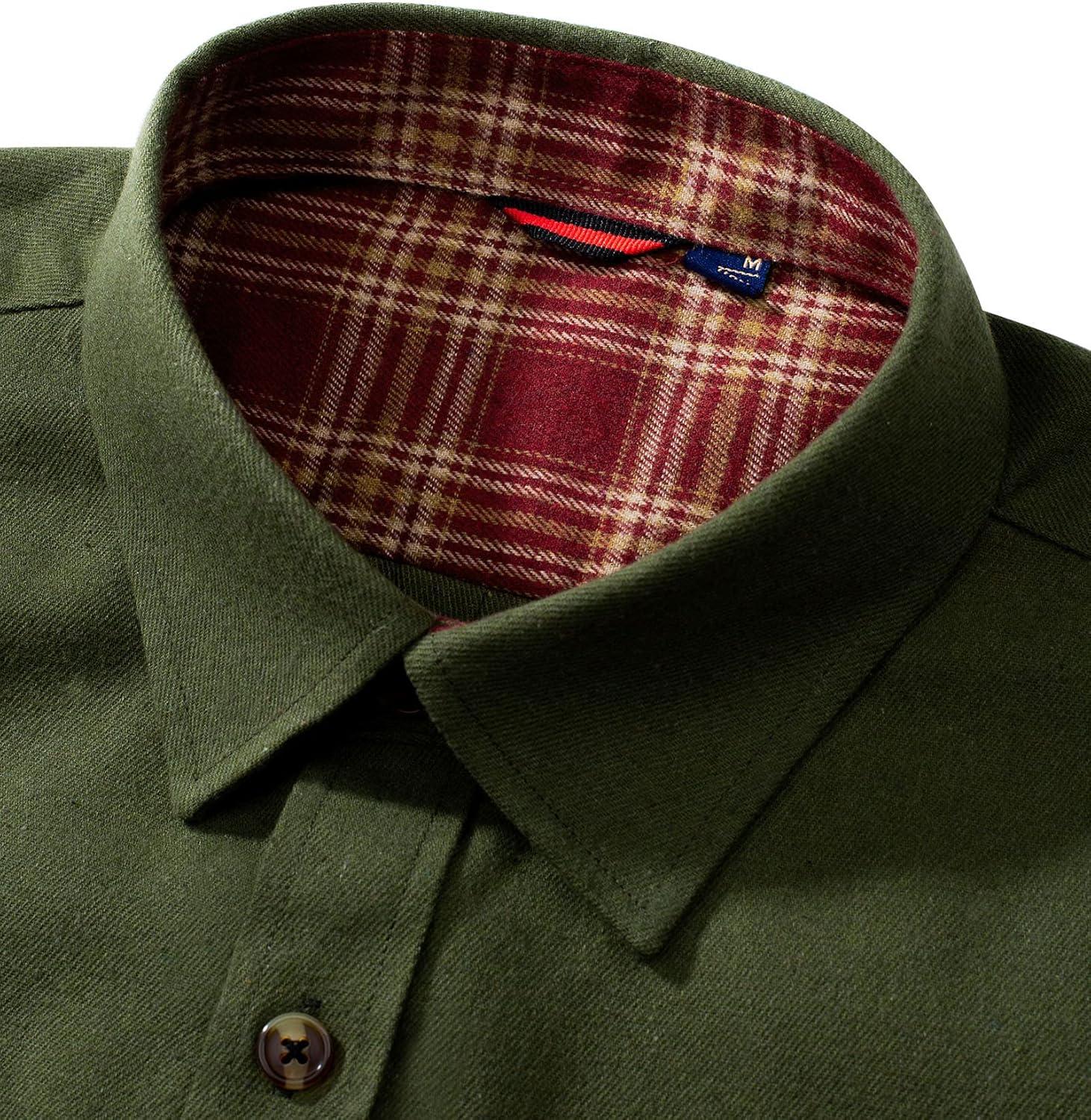 imageAlimens amp Gentle Mens Solid Flannel Shirt Work Long Sleeve Casual Button Down Shirts Outdoor Cotton Warm ShacketGreen Army
