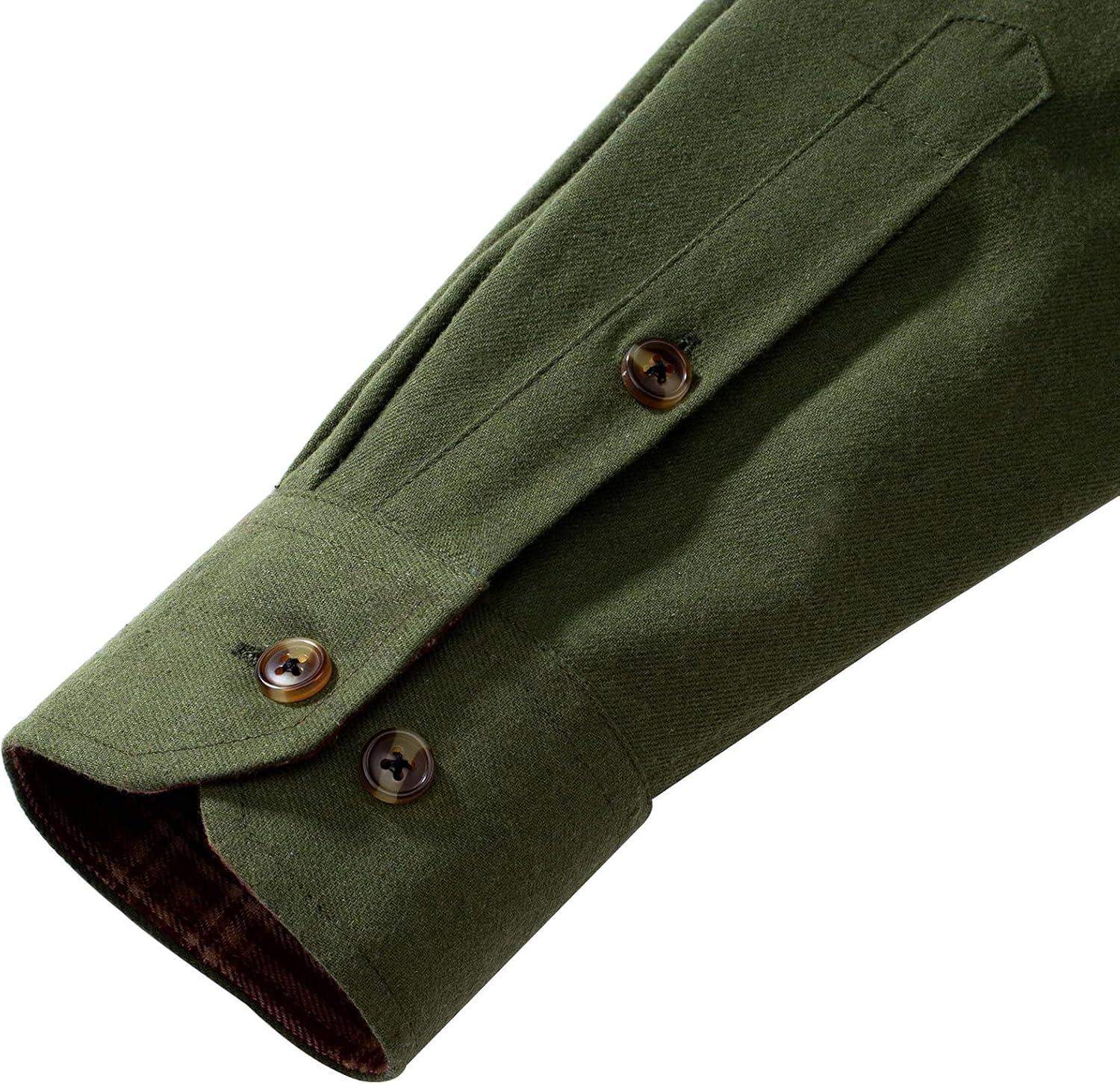 imageAlimens amp Gentle Mens Solid Flannel Shirt Work Long Sleeve Casual Button Down Shirts Outdoor Cotton Warm ShacketGreen Army