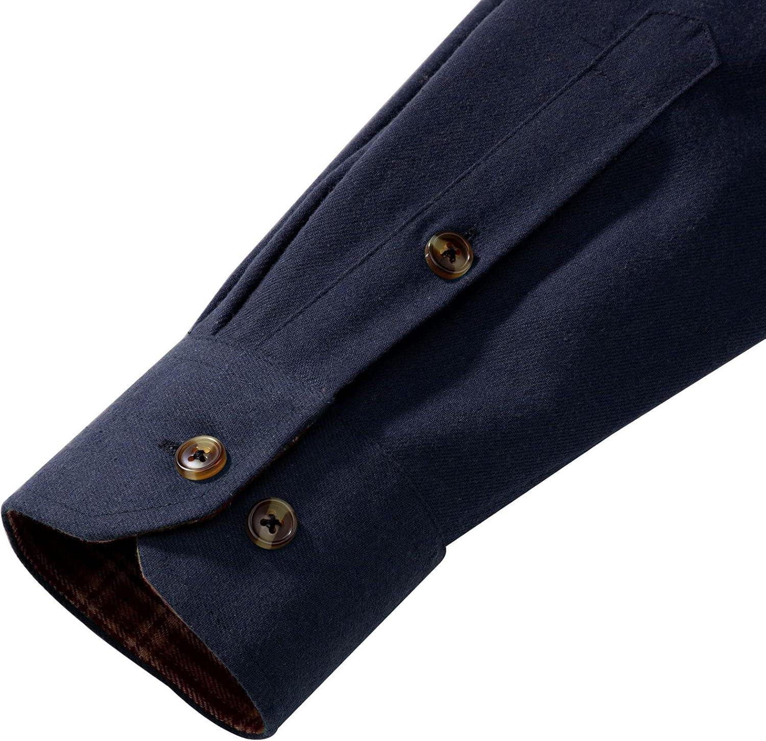 imageAlimens amp Gentle Mens Solid Flannel Shirt Work Long Sleeve Casual Button Down Shirts Outdoor Cotton Warm ShacketNavy Blue
