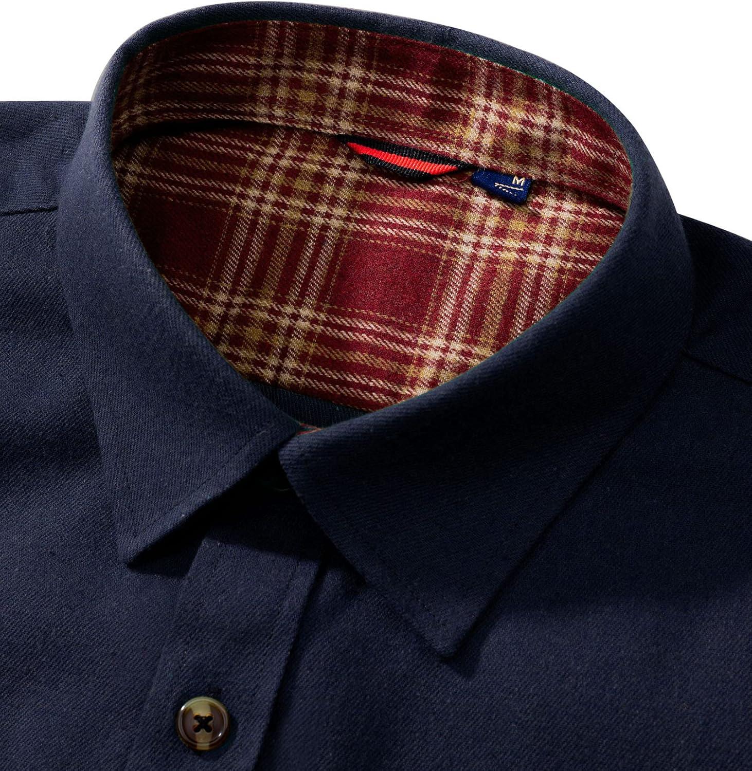 imageAlimens amp Gentle Mens Solid Flannel Shirt Work Long Sleeve Casual Button Down Shirts Outdoor Cotton Warm ShacketNavy Blue