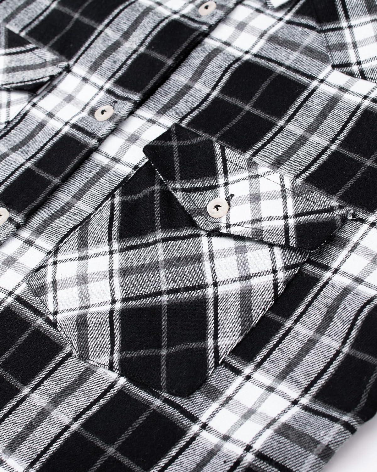 imageAlimens amp Gentle Womens Flannel Shirt Long Sleeve Plaid Shacket Soft Casual Collared Loose Button Down Roll Up Blouses TopsBlack White