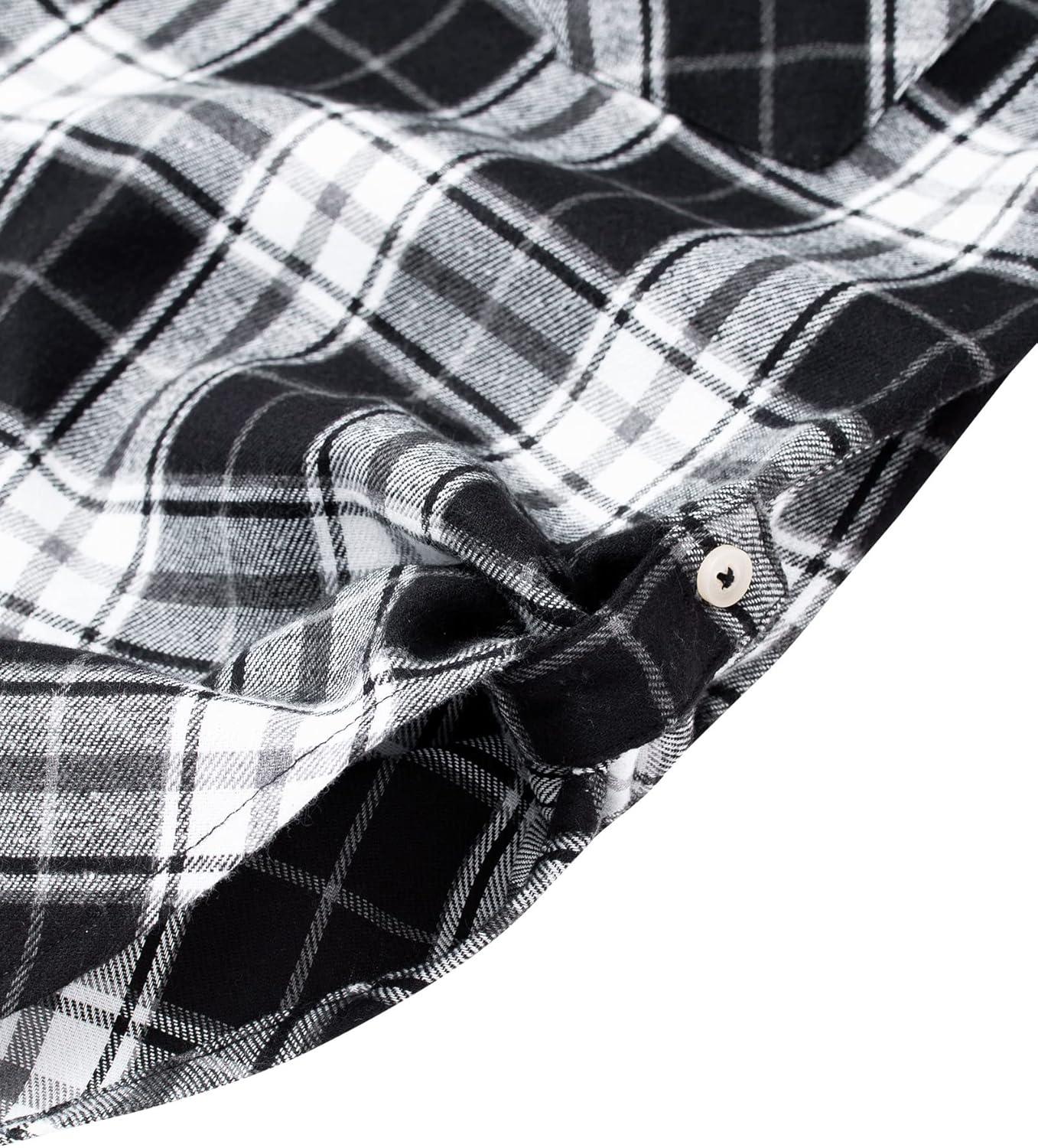 imageAlimens amp Gentle Womens Flannel Shirt Long Sleeve Plaid Shacket Soft Casual Collared Loose Button Down Roll Up Blouses TopsBlack White