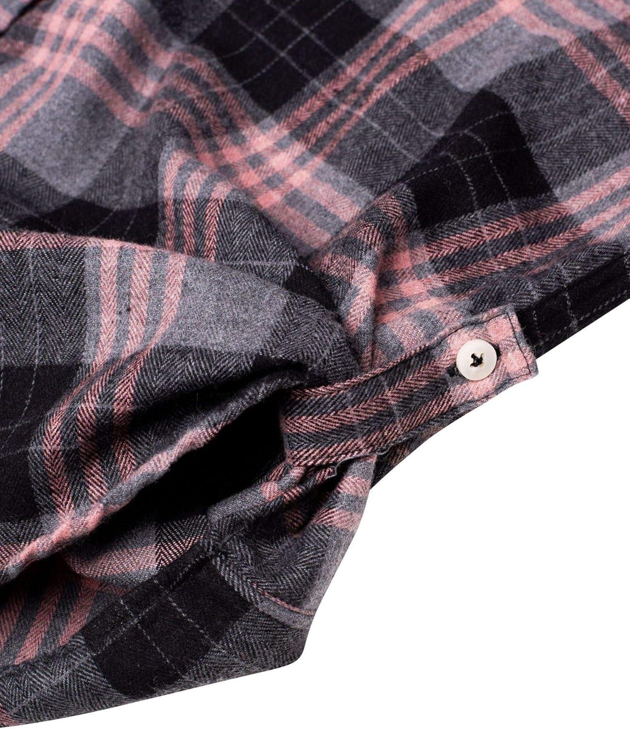 imageAlimens amp Gentle Womens Flannel Shirt Long Sleeve Plaid Shacket Soft Casual Collared Loose Button Down Roll Up Blouses TopsPink Grey
