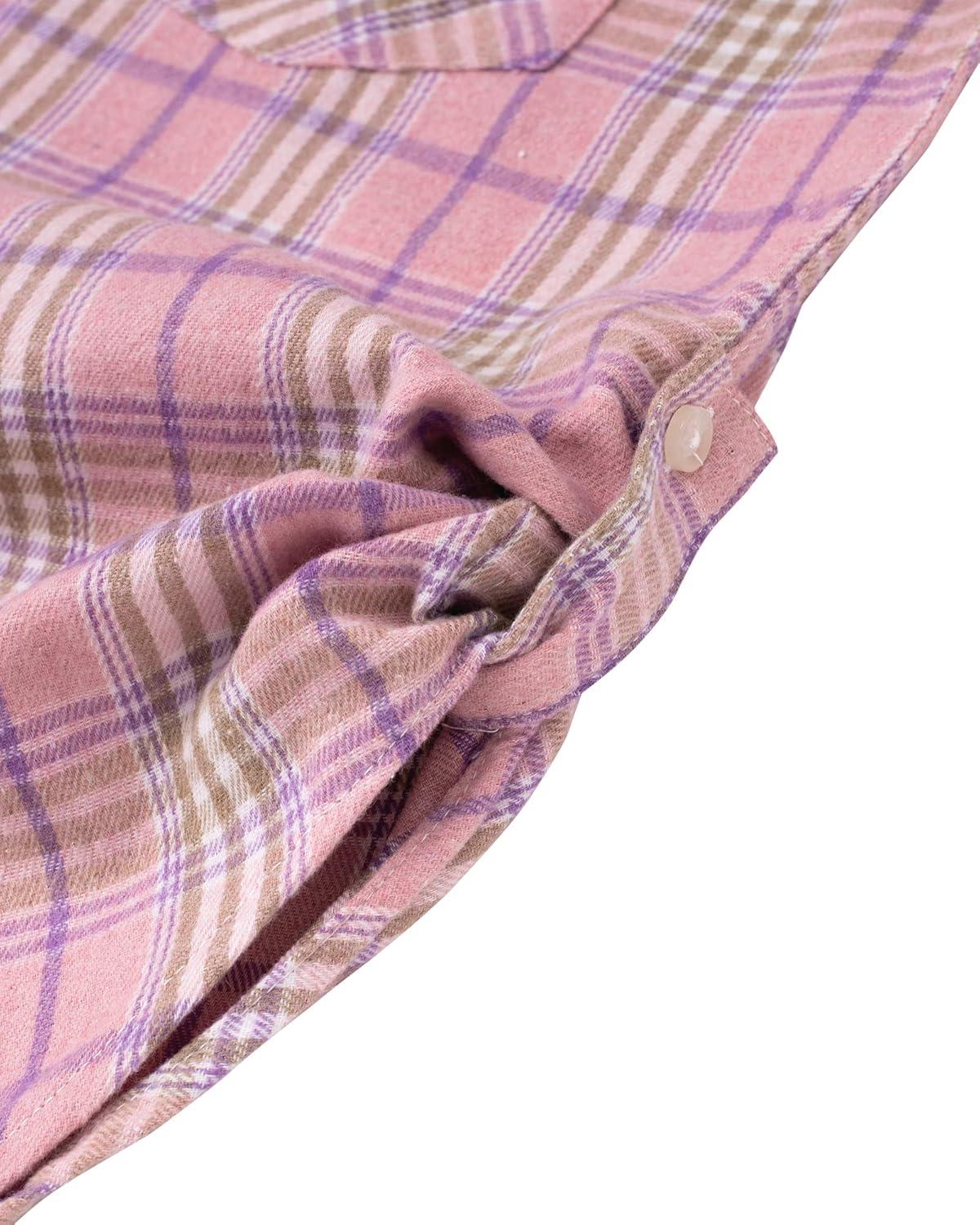 imageAlimens amp Gentle Womens Flannel Shirt Long Sleeve Plaid Shacket Soft Casual Collared Loose Button Down Roll Up Blouses TopsPink Purple