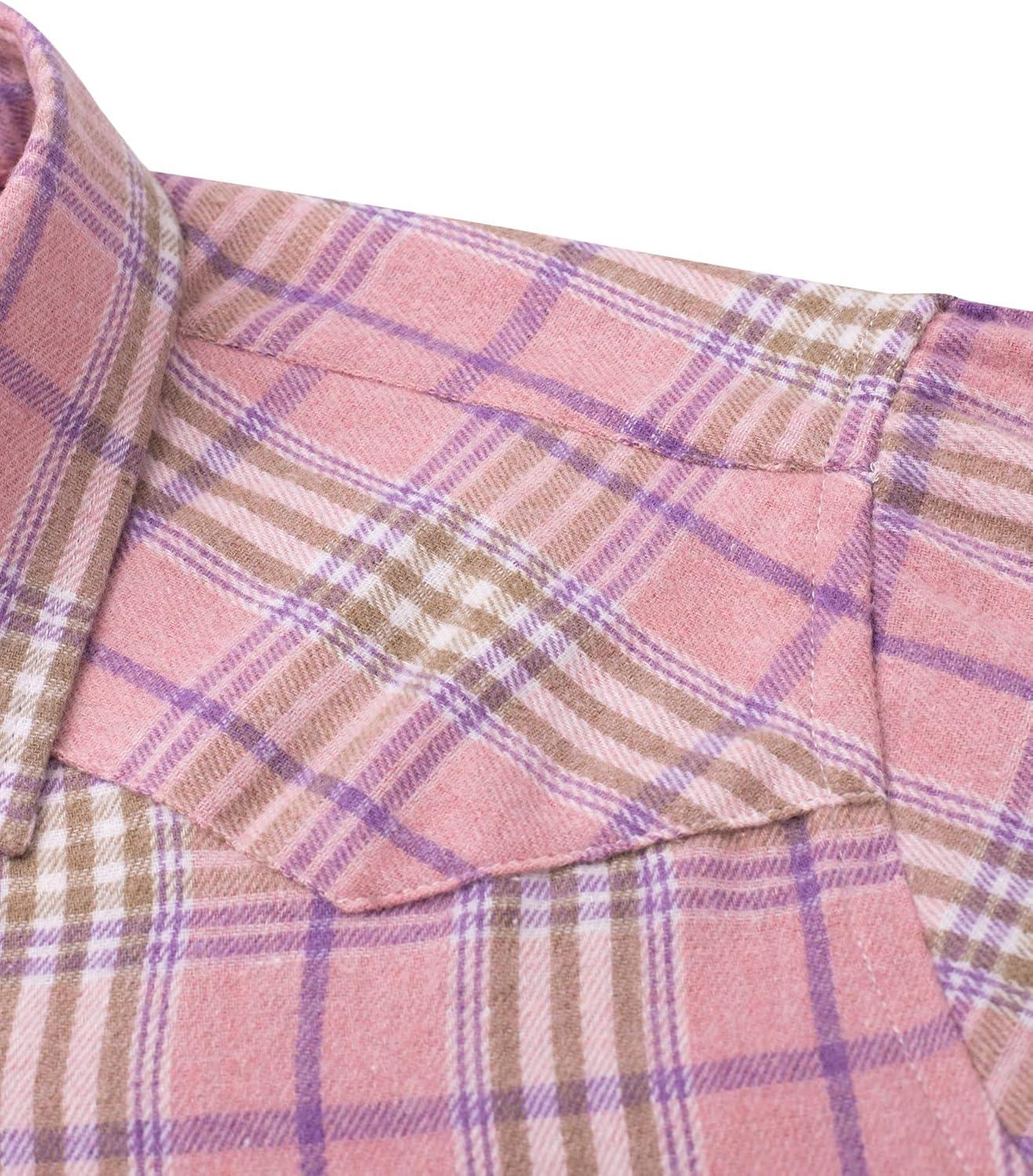 imageAlimens amp Gentle Womens Flannel Shirt Long Sleeve Plaid Shacket Soft Casual Collared Loose Button Down Roll Up Blouses TopsPink Purple