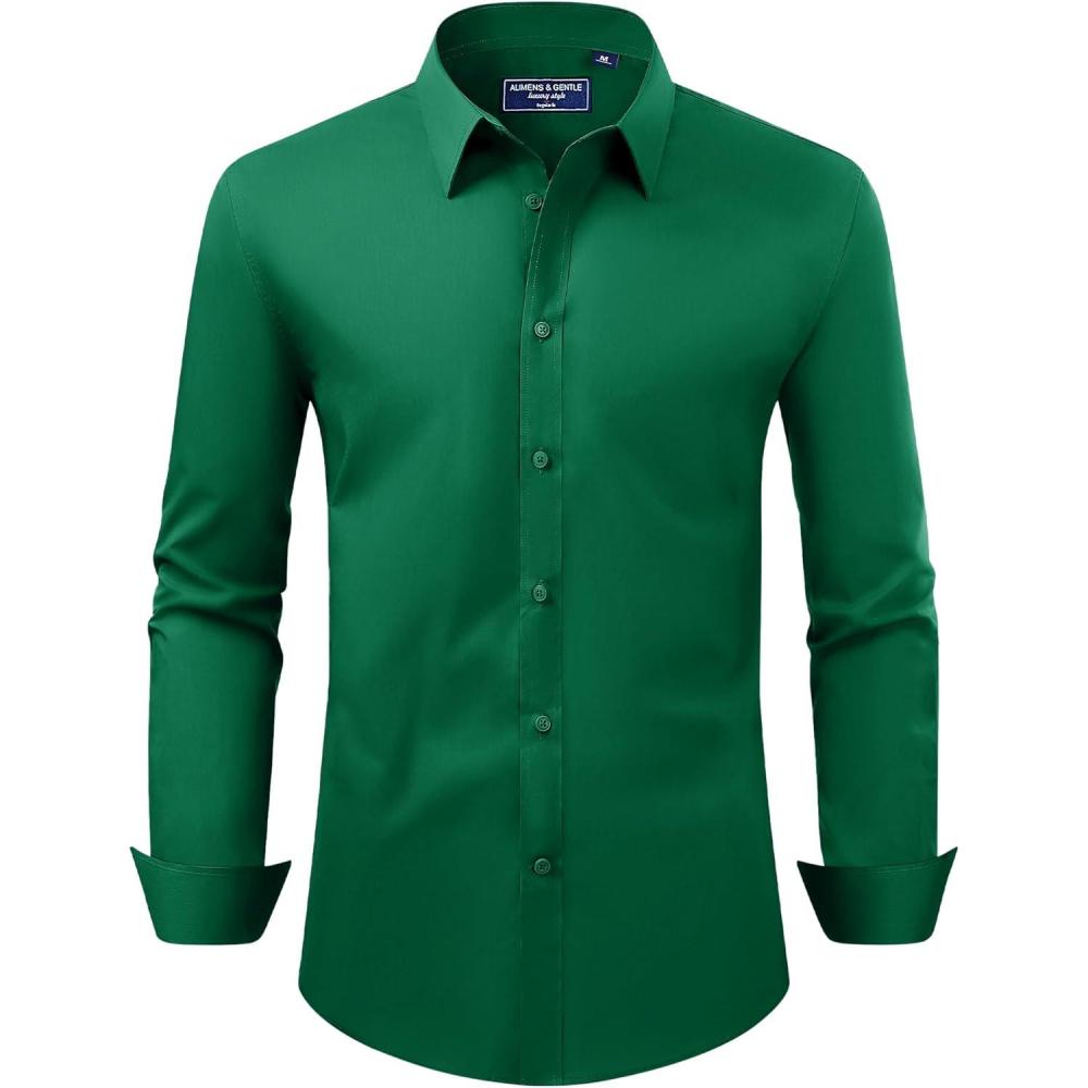 imageAlimens amp Gentle Mens Dress Shirt Regular Fit Stretch Stain Shield Long Sleeve Solid Business Wedding Button Down ShirtsGreen