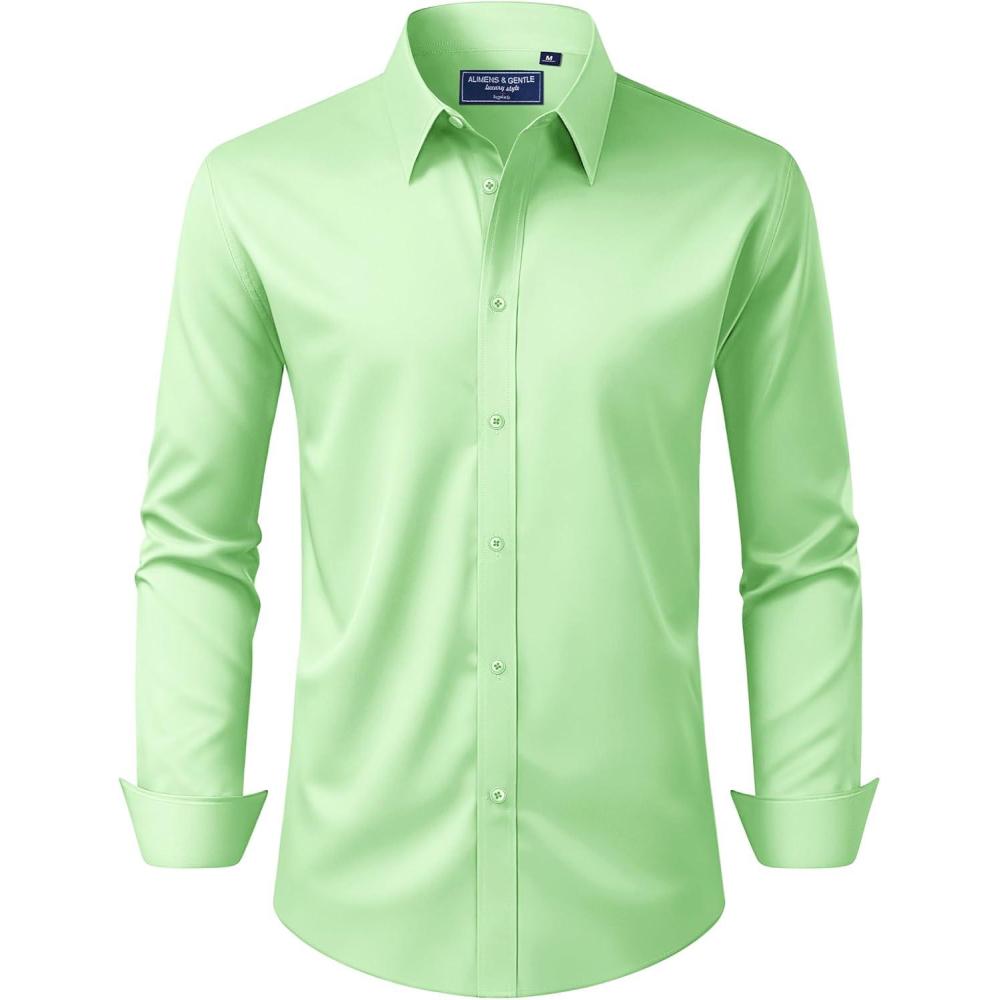 imageAlimens amp Gentle Mens Dress Shirt Regular Fit Stretch Stain Shield Long Sleeve Solid Business Wedding Button Down ShirtsMint Green