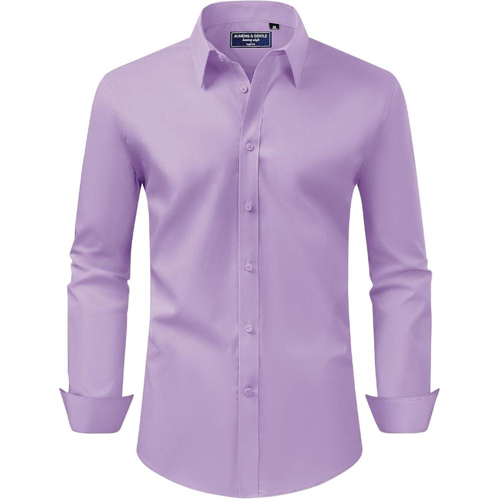 imageAlimens amp Gentle Mens Dress Shirt Regular Fit Stretch Stain Shield Long Sleeve Solid Business Wedding Button Down ShirtsPink Purple