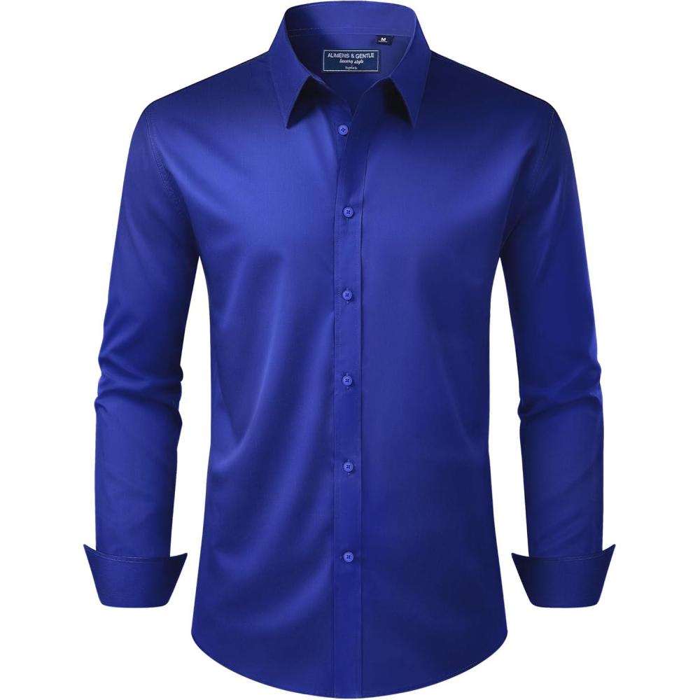imageAlimens amp Gentle Mens Dress Shirt Regular Fit Stretch Stain Shield Long Sleeve Solid Business Wedding Button Down ShirtsSapphire Blue