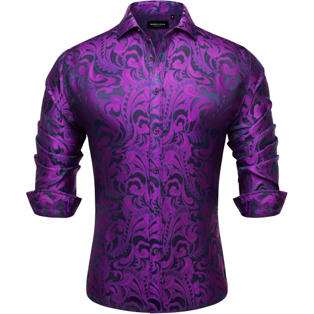 imageAlimens amp Gentle Mens Paisley Shirts Dress Shirt for Men Western Cowboy Shirt Long Sleeve Button Down Shirt Wedding PartyBlack Purple
