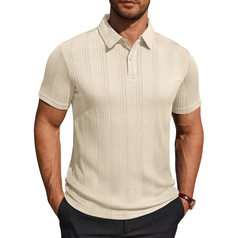 imageAlimens amp Gentle Mens Polo Shirts Short Sleeve Knit Stretchy Casual Lightweight Summer Vacation Party Golf ShirtsCream