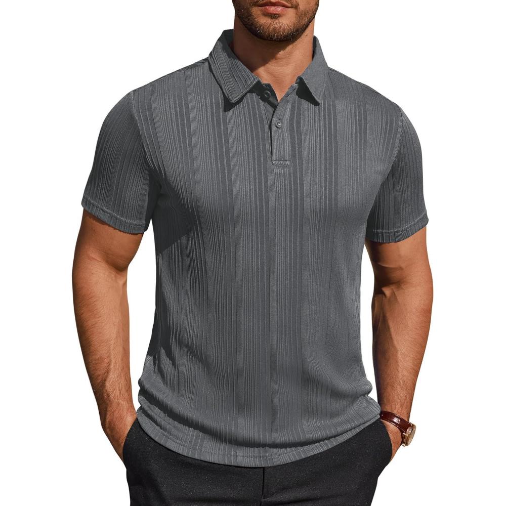 imageAlimens amp Gentle Mens Polo Shirts Short Sleeve Knit Stretchy Casual Lightweight Summer Vacation Party Golf ShirtsGrey