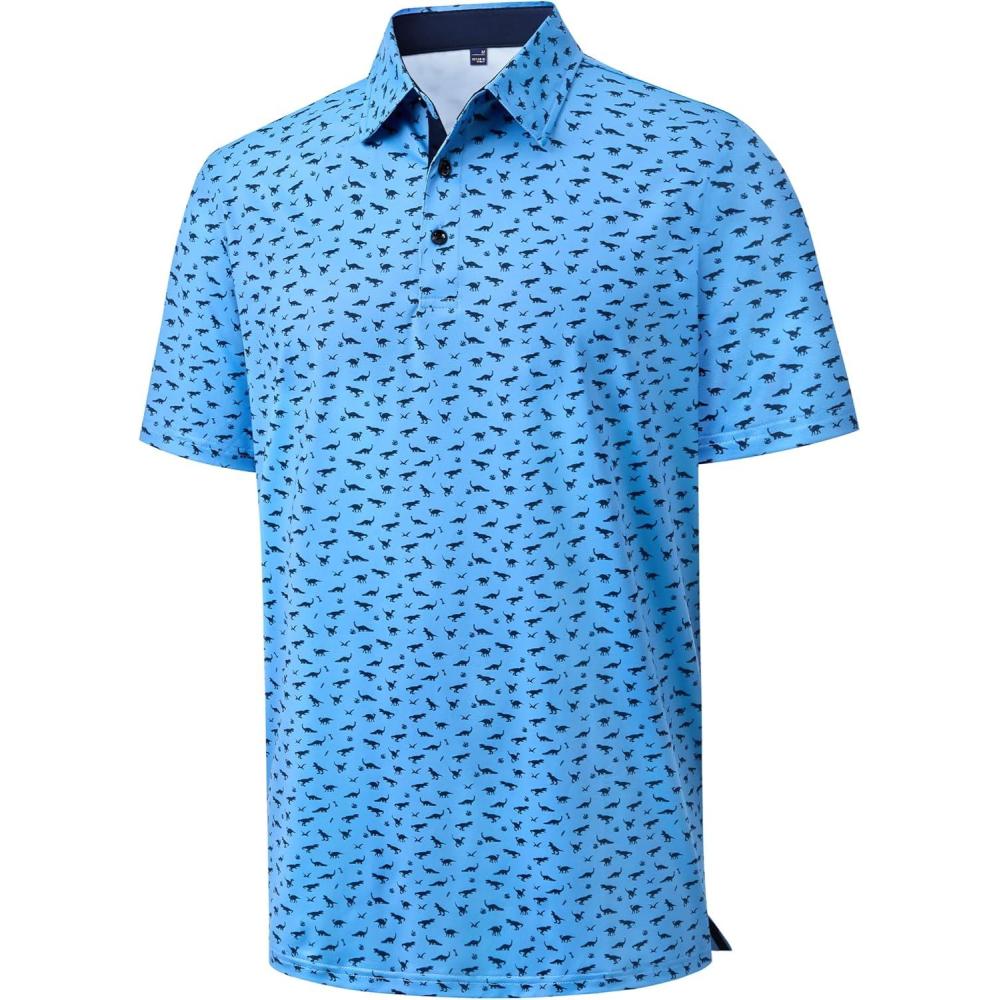 imageAlimens amp Gentle Mens Polo Shirts Short Sleeve Printed Golf Shirt Moisture Wicking Dry Fit Collared Business Casual TennisBlue Dinosaur