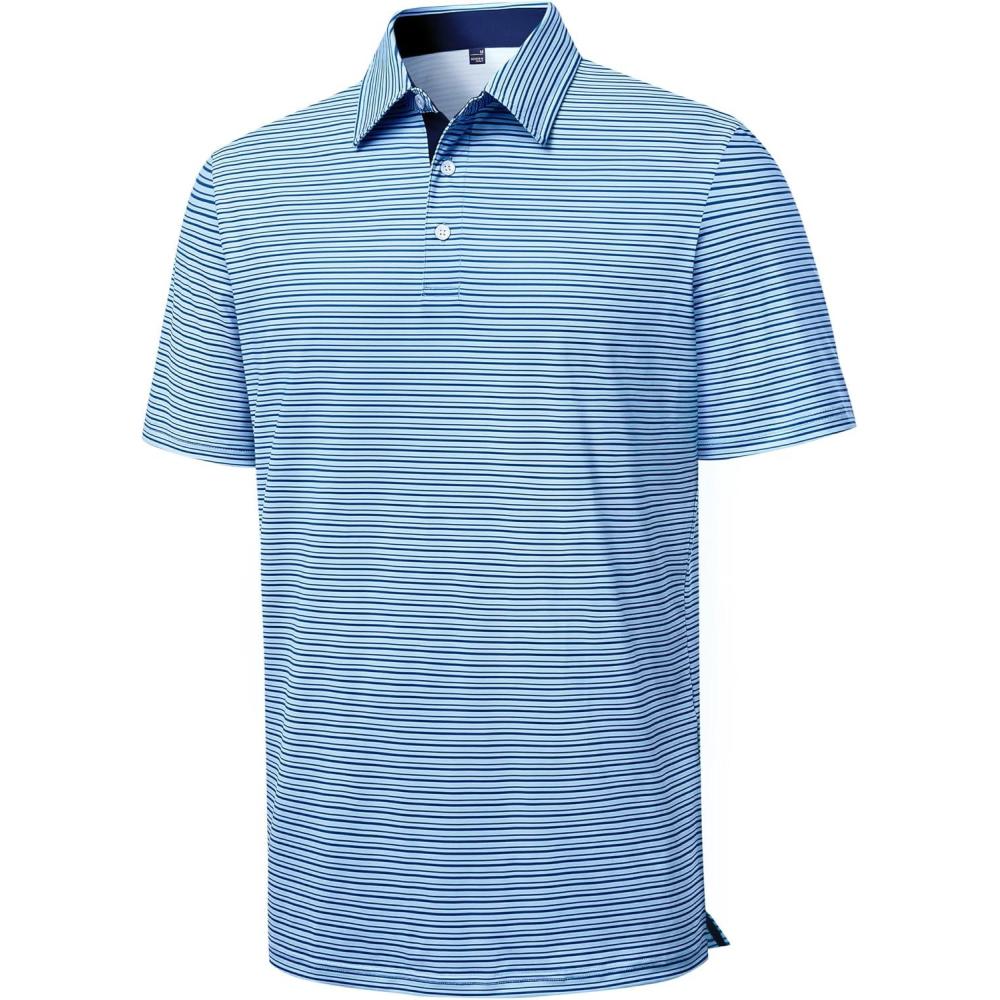 imageAlimens amp Gentle Mens Polo Shirts Short Sleeve Printed Golf Shirt Moisture Wicking Dry Fit Collared Business Casual TennisBlue Stripe