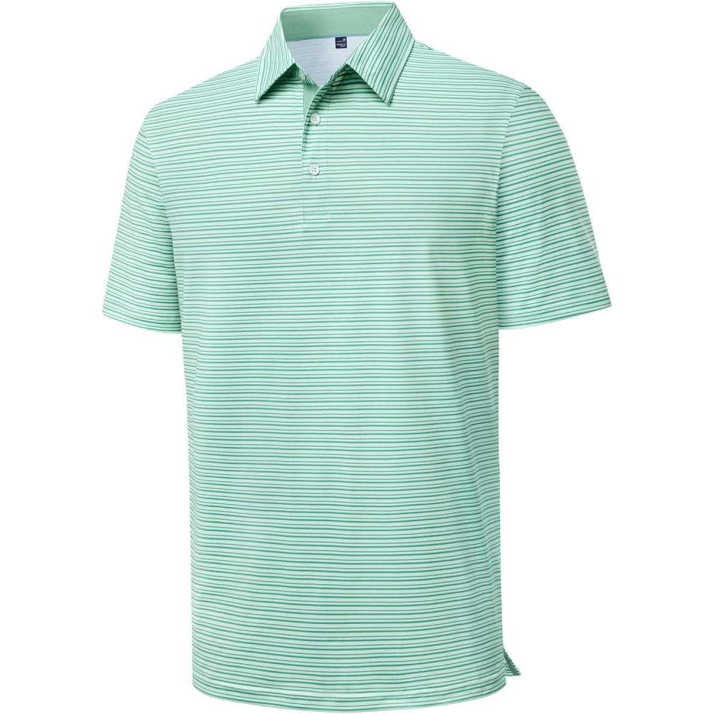 imageAlimens amp Gentle Mens Polo Shirts Short Sleeve Printed Golf Shirt Moisture Wicking Dry Fit Collared Business Casual TennisGreen White Stripe