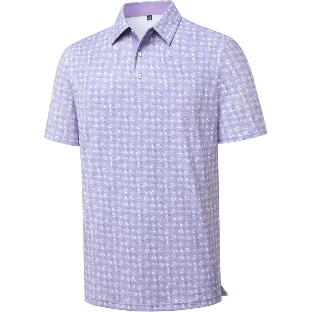 imageAlimens amp Gentle Mens Polo Shirts Short Sleeve Printed Golf Shirt Moisture Wicking Dry Fit Collared Business Casual TennisGrey Purple Ocean