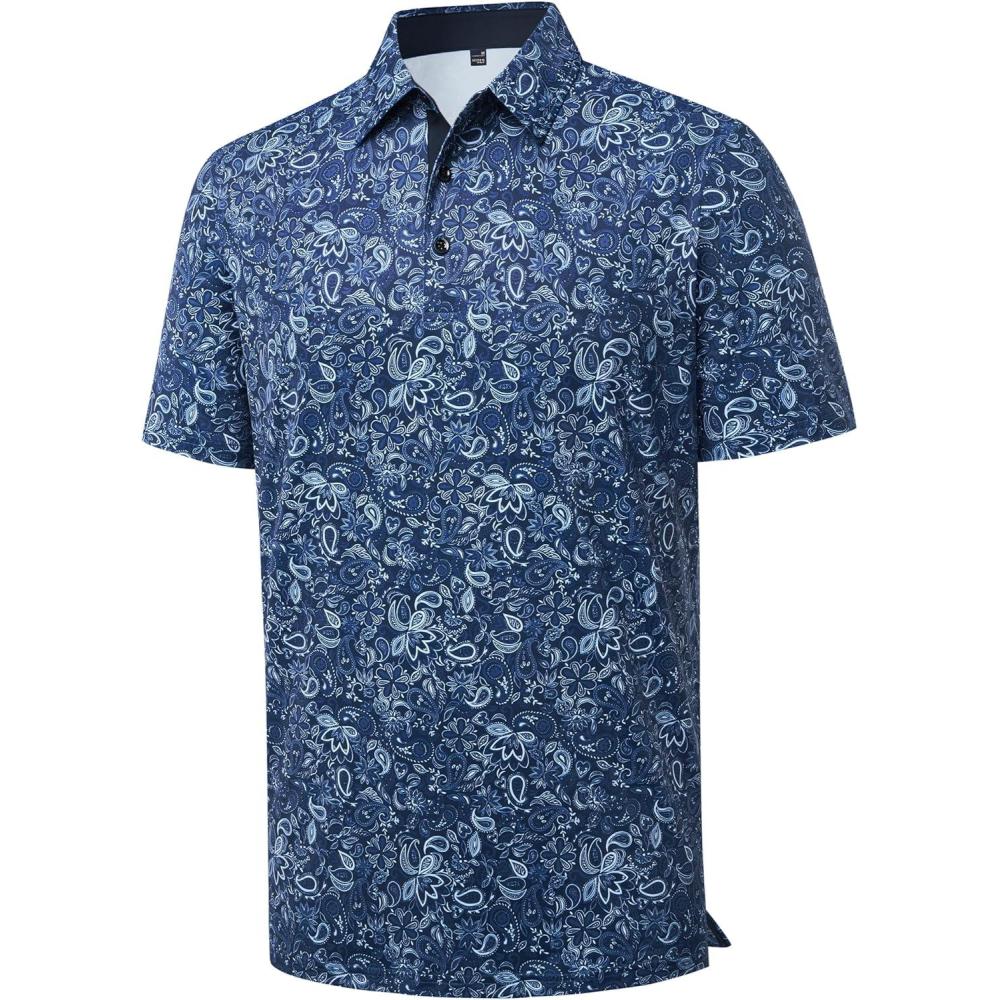 imageAlimens amp Gentle Mens Polo Shirts Short Sleeve Printed Golf Shirt Moisture Wicking Dry Fit Collared Business Casual TennisNavy Blue Paisley