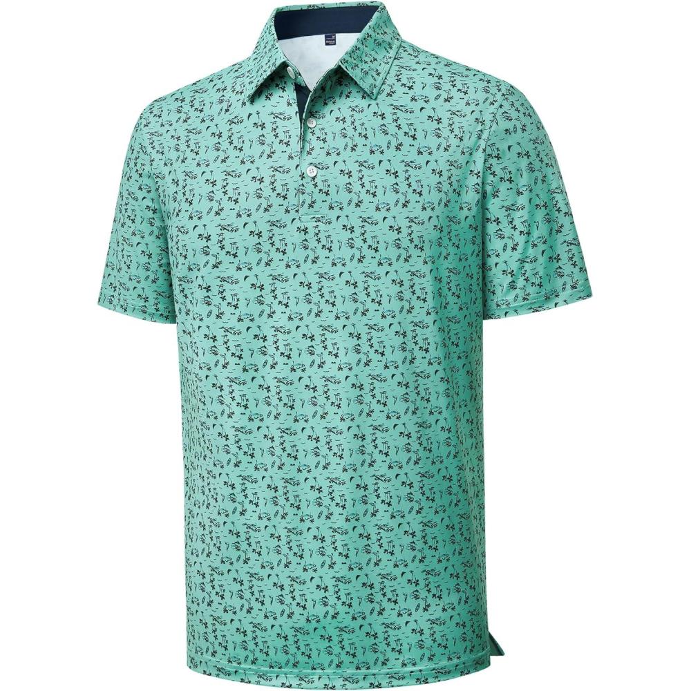 imageAlimens amp Gentle Mens Polo Shirts Short Sleeve Printed Golf Shirt Moisture Wicking Dry Fit Collared Business Casual TennisTeal Hawaii Ocean