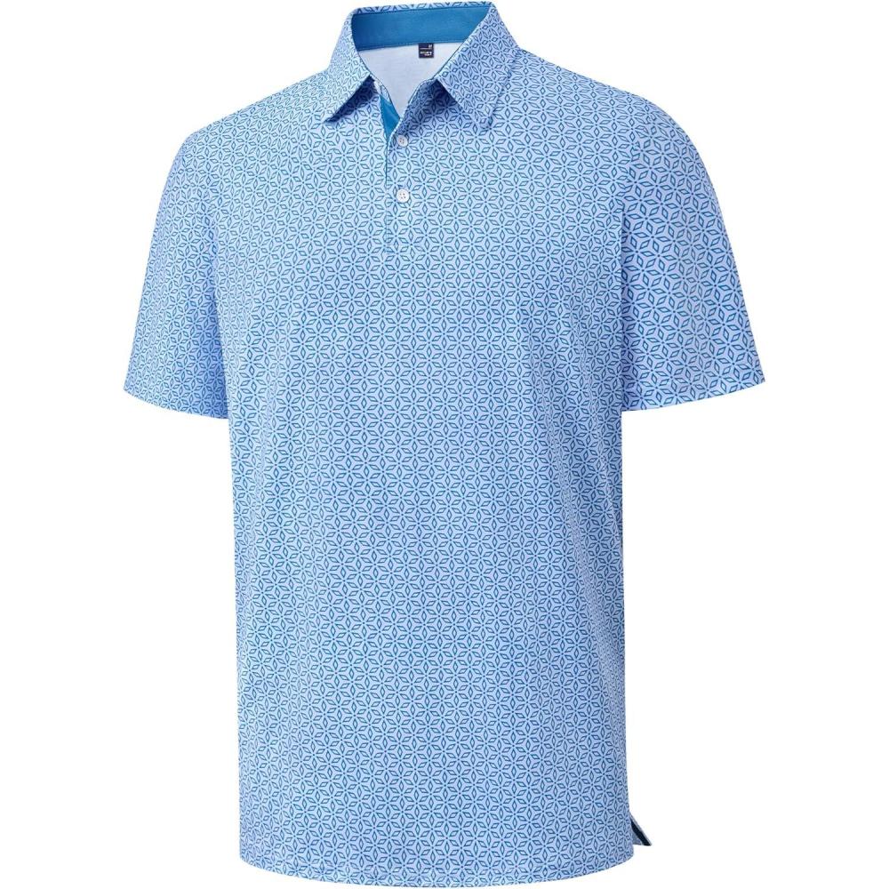 imageAlimens amp Gentle Mens Polo Shirts Short Sleeve Printed Golf Shirt Moisture Wicking Dry Fit Collared Business Casual TennisWhite Blue