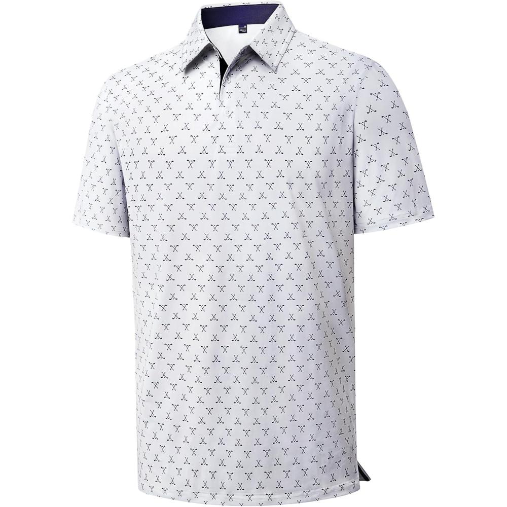 imageAlimens amp Gentle Mens Polo Shirts Short Sleeve Printed Golf Shirt Moisture Wicking Dry Fit Collared Business Casual TennisWhite Golf