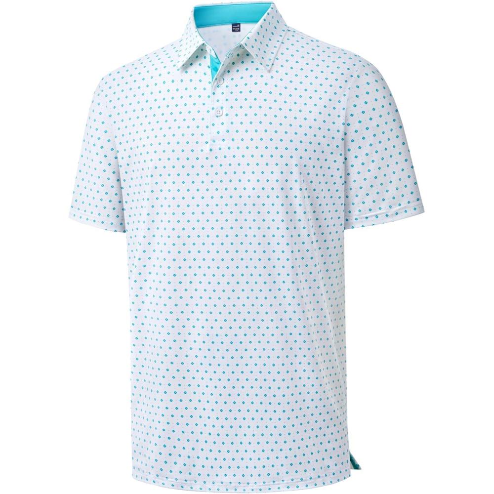 imageAlimens amp Gentle Mens Polo Shirts Short Sleeve Printed Golf Shirt Moisture Wicking Dry Fit Collared Business Casual TennisWhite Teal Dots
