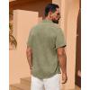 Alimens & Gentle Mens Linen Shirt Short Sleeve Button Down Shirt Casual Summer Beach Vacation Wedding Linen Texture Shirts(Army Green)
