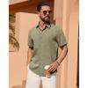 Alimens & Gentle Mens Linen Shirt Short Sleeve Button Down Shirt Casual Summer Beach Vacation Wedding Linen Texture Shirts(Army Green)