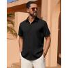 Alimens & Gentle Mens Linen Shirt Short Sleeve Button Down Shirt Casual Summer Beach Vacation Wedding Linen Texture Shirts(Black)
