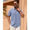 Alimens & Gentle Mens Linen Shirt Short Sleeve Button Down Shirt Casual Summer Beach Vacation Wedding Linen Texture Shirts(Blue)