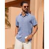 Alimens & Gentle Mens Linen Shirt Short Sleeve Button Down Shirt Casual Summer Beach Vacation Wedding Linen Texture Shirts(Blue)