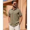 Alimens & Gentle Mens Linen Shirt Short Sleeve Button Down Shirt Casual Summer Beach Vacation Wedding Linen Texture Shirts(Brown)
