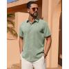 Alimens & Gentle Mens Linen Shirt Short Sleeve Button Down Shirt Casual Summer Beach Vacation Wedding Linen Texture Shirts(Green)