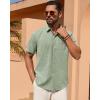 Alimens & Gentle Mens Linen Shirt Short Sleeve Button Down Shirt Casual Summer Beach Vacation Wedding Linen Texture Shirts(Green)