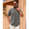 Alimens & Gentle Mens Linen Shirt Short Sleeve Button Down Shirt Casual Summer Beach Vacation Wedding Linen Texture Shirts(Grey)