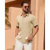 Alimens & Gentle Mens Linen Shirt Short Sleeve Button Down Shirt Casual Summer Beach Vacation Wedding Linen Texture Shirts(Khaki)
