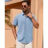 Alimens & Gentle Mens Linen Shirt Short Sleeve Button Down Shirt Casual Summer Beach Vacation Wedding Linen Texture Shirts(Light Blue)