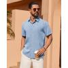Alimens & Gentle Mens Linen Shirt Short Sleeve Button Down Shirt Casual Summer Beach Vacation Wedding Linen Texture Shirts(Light Blue)
