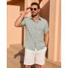 Alimens & Gentle Mens Linen Shirt Short Sleeve Button Down Shirt Casual Summer Beach Vacation Wedding Linen Texture Shirts(Light Grey)